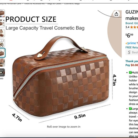 GUZINC Large Capacity Travel makeup bag for Women NEW IN PACKAGE BROWN - Picture 5 of 6